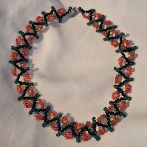 Artisan Mini Red Flowers Beaded Stretch Choker Necklace